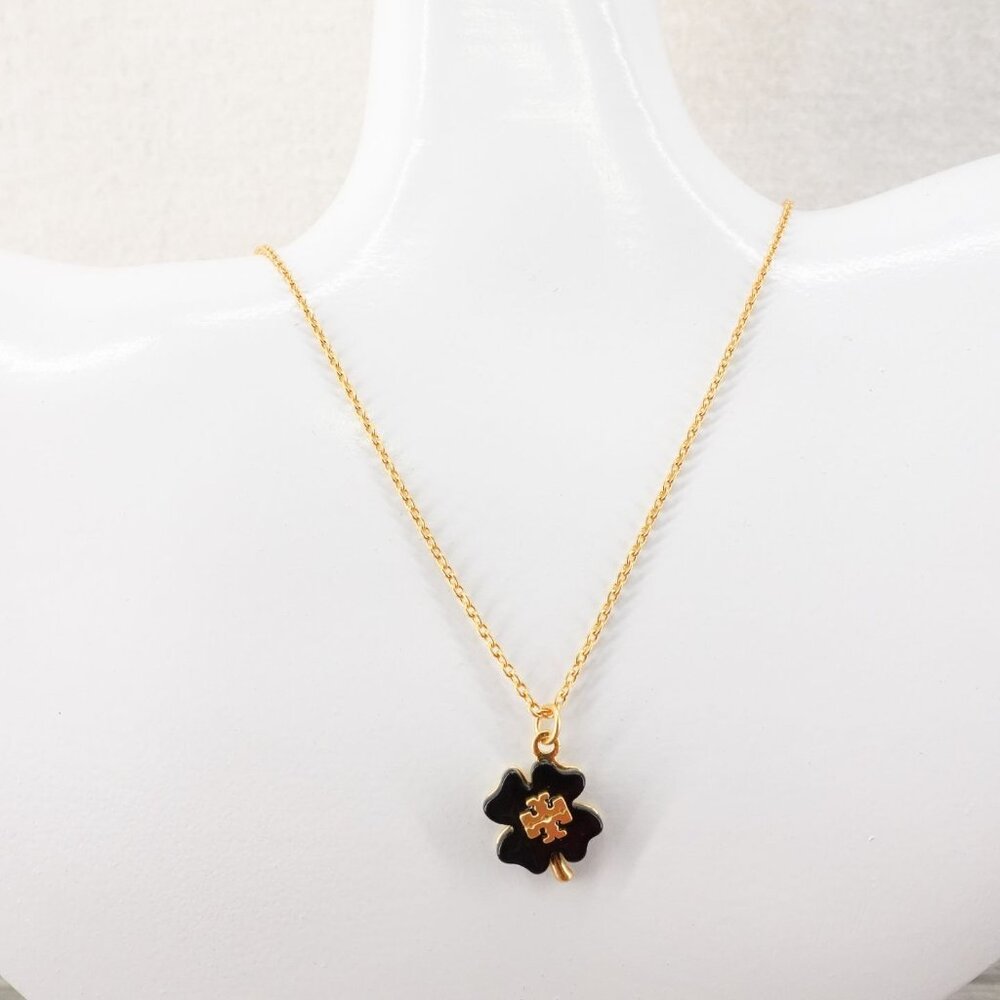 Tory Burch Resin Clover Necklace Black OS - Picture 4 of 10